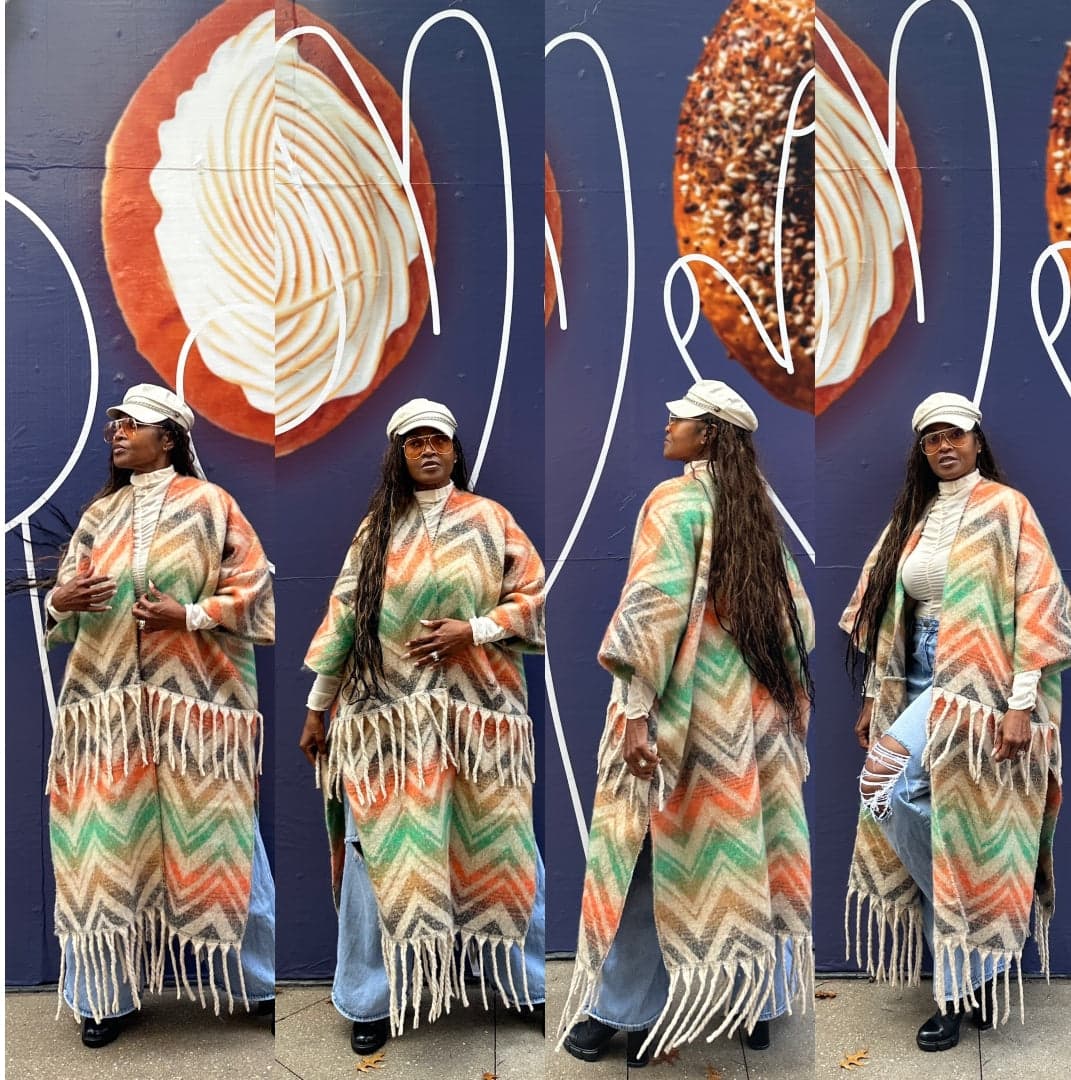 Winter Chevron Stripe Split Kimono Coat