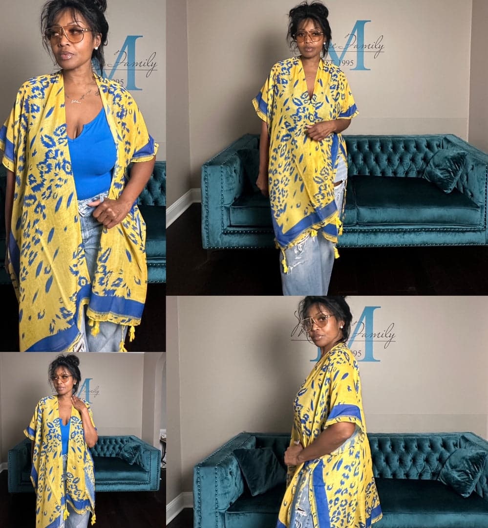 Royal Blue & Yellow Open Front Duster