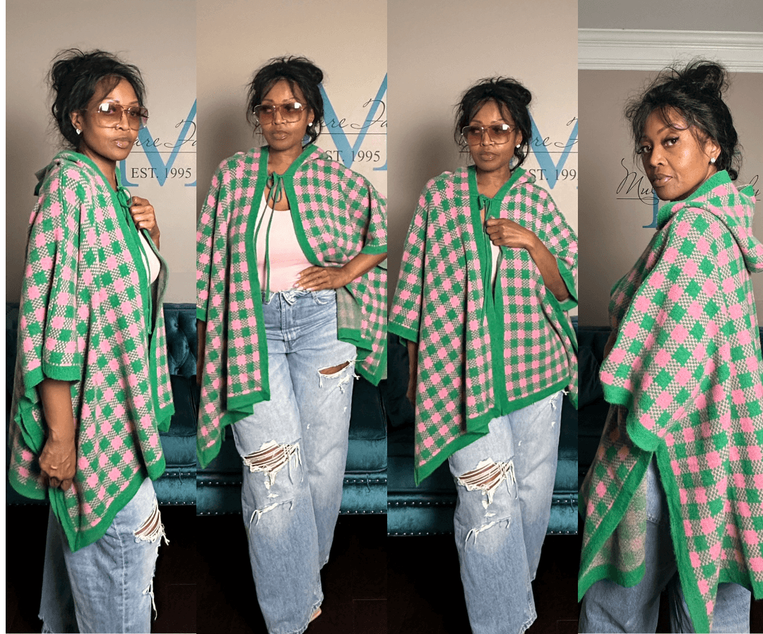 Pink & Green Blend Hooded Poncho