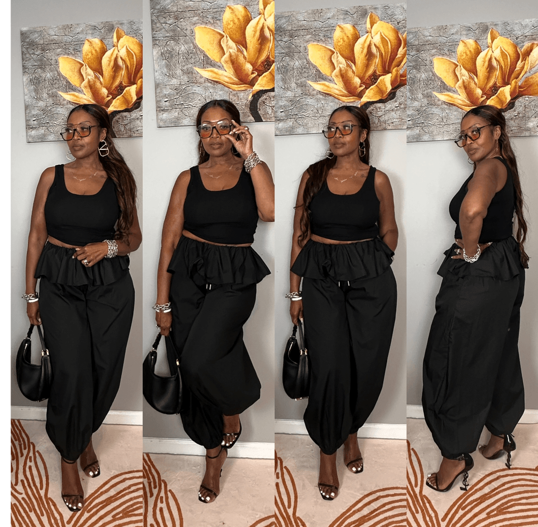 Luxe Layered Peplum Pants — Black