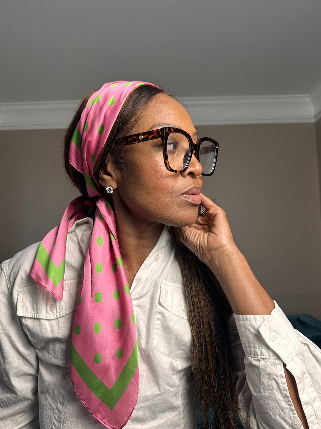 Pink & Green Polka Dot Scarf