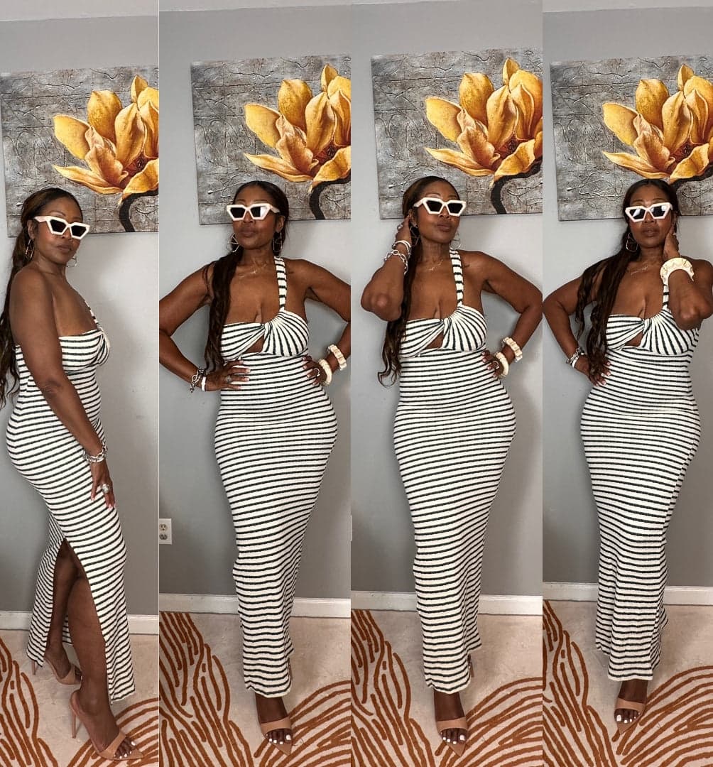 Showstopper Striped Maxi Dress — Cream & Forest Green