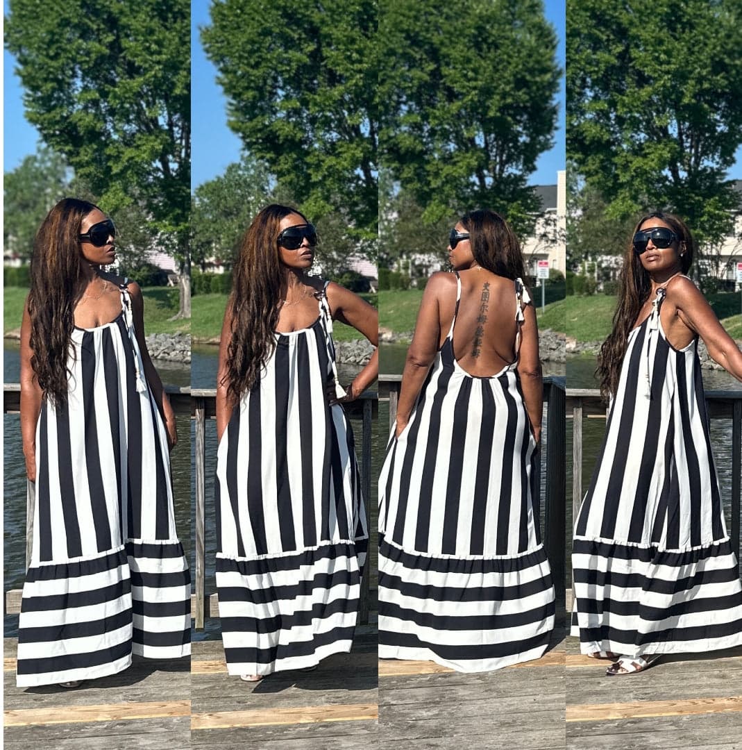 Beauty In Stripes Maxi Dress with Pockets — Black & White