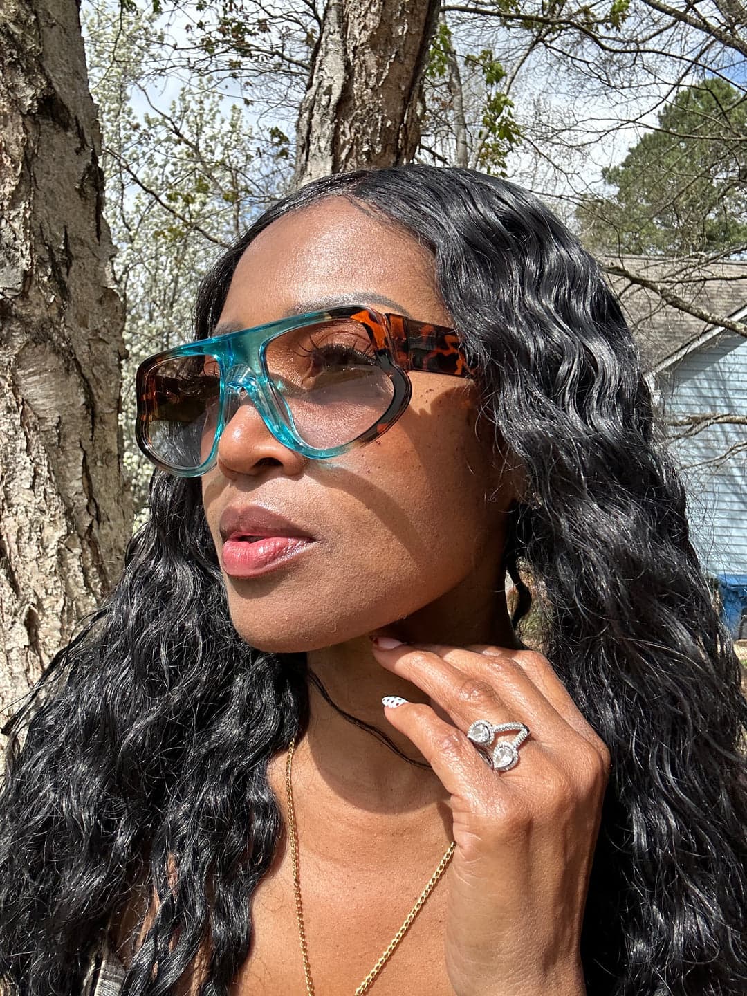 Turquoise Leopard Oversize Sunglasses