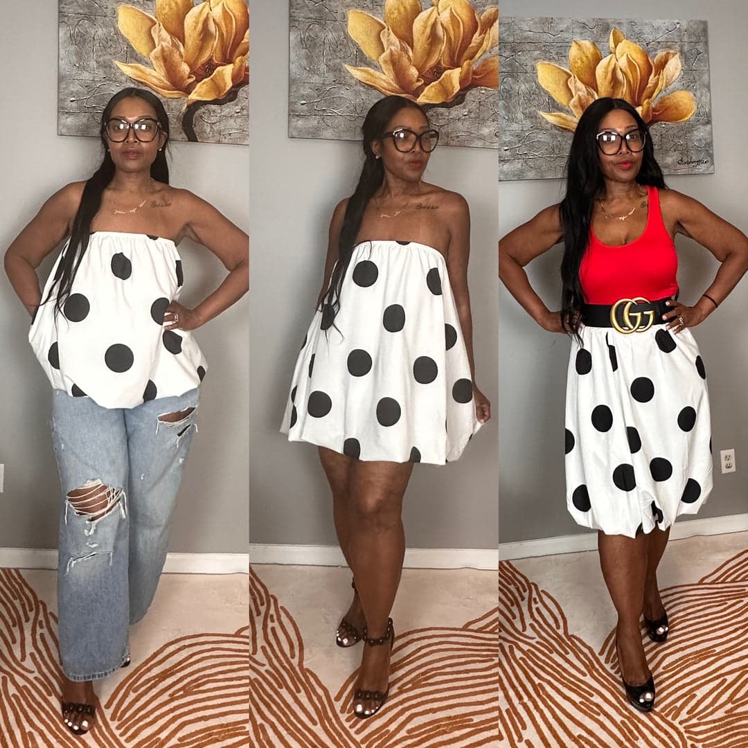 3 Way Trio Top/Dress/Skirt — Black & White Polka Dot